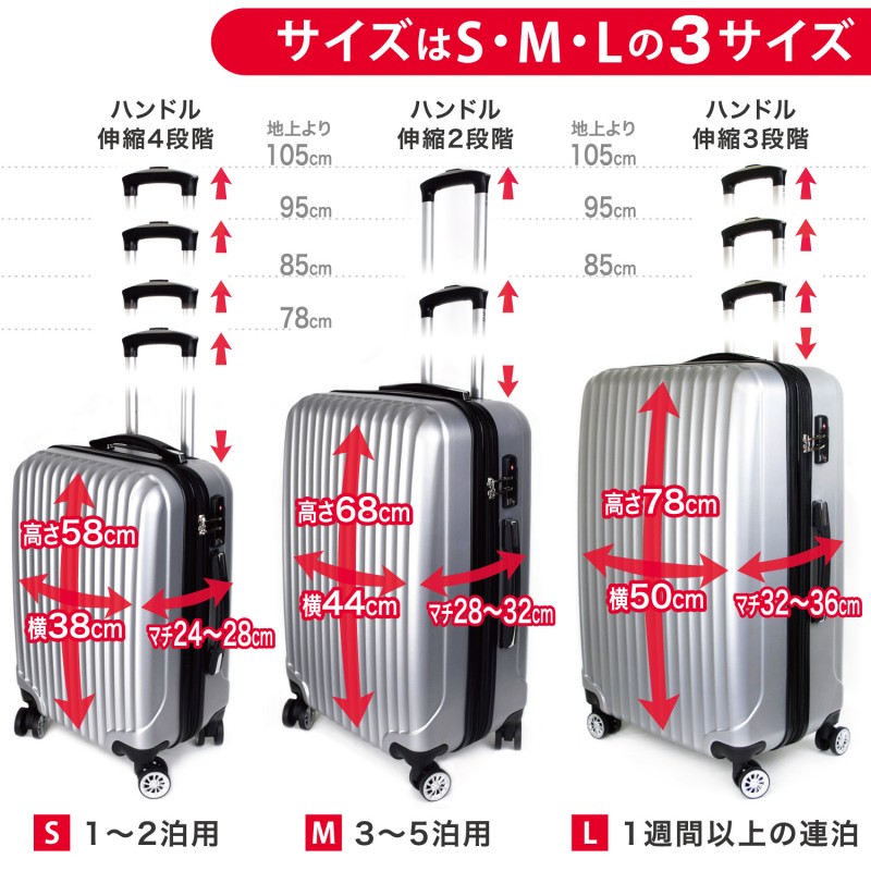 軽量スーツケース キャリーバッグ  8輪キャスター TSAロック付き　「Sサイズ」　LB001